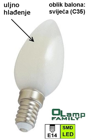 Žarulja LED sa uljnim hlađenjem E-14 3W , svijeća (CANDLE) 3000K