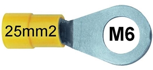 Stopica okasta izolirana 25 mm2 M6 žuta