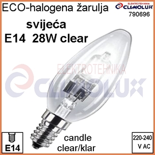 ECO-halogena žarulja svijeća E14 28W B35 bistra