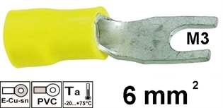 Izolirana viličasta stopica 6 mm2 M3 , žuta