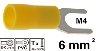 Izolirana viličasta stopica 6 mm2 M4 , žuta