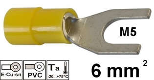 Izolirana viličasta stopica 6 mm2 M5 , žuta