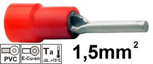 Izolirana igličasta stopica 1,5mm2 , crvena