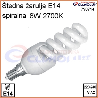 Štedna žarulja E14 spiralna 8W, 2700K
