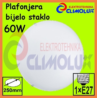 Plafonjera bijelo staklo D250 1xE27