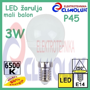 LED žarulja E14 Kugla P45, 3W , 6500K, 250° HY