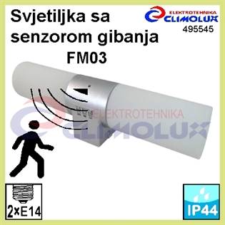 Svjetiljka sa senzorom ZIDNA 2xE14 FM03 IP44, za kupaonice