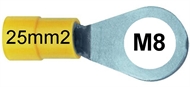 Stopica okasta izolirana 25 mm2 M8 žuta