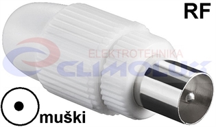 Antenski RF utikač muški, ravni, bijeli