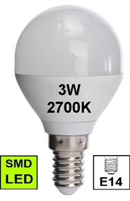 Žarulja LED kugla E14 3W , 2700K Bulb A45