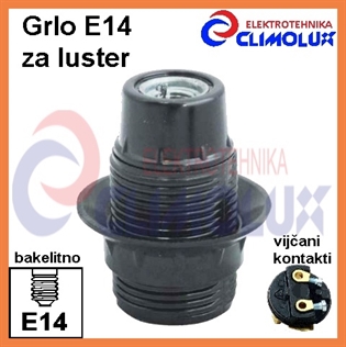Grlo za luster E14 sa vanjskim navojem, vijčano, crno