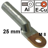 Non-insulated copper-aluminum ring-tube terminal  25 mm2 M 8