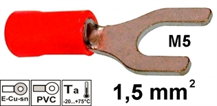 Izolirana viličasta stopica  1,5mm2 M5 , crvena