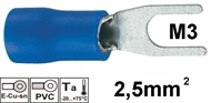 Isolierte Quetsch-Gabel-Kabelschuh  2,5mm2 M3 , blau