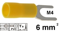 Insulated fork terminal   6mm2 M4 , yellow