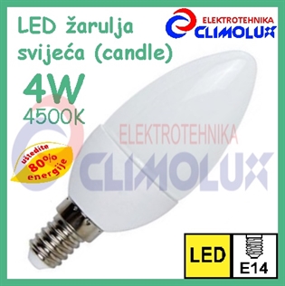 LED žarulja E14 svijeća 4W , 4500K Vt