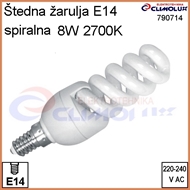 Energy saving lamp E14 spiral  8W, 2700K 