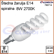 Štedna žarulja E14 spiralna  8W, 2700K 