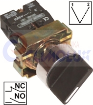 Selector knob switch 2-way,spring return, 0-I , NO+NC TP22mm