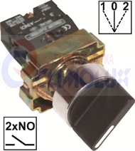 Selector knob switch 3-way,spring return, I-0-II , NOx2 TP22mm