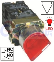 Knebelschalter, 0-I, verrastend, LED beleuchted, rot, 1xNO+1xNC TP22mm