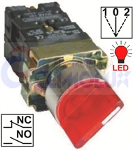 Sklopka sa svjetlećom ručkom, crvena, LED, zakretna s povratom , I-0-II, NO+NC TP22