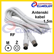 Antenna cable RF male to female, 1,5m, white