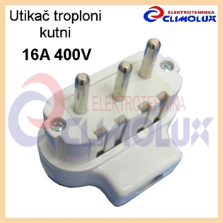 Utikač trofazni 16A 5P, kutni, bijeli ,L097