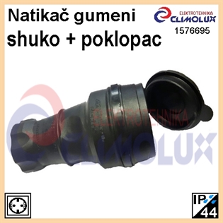 Natikač gumeni šuko s poklopcem, crni ,MUT, IP44