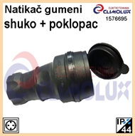 Rubber coupling socket, Shuko, with lid, 16A, black, MUT, IP44