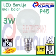LED žarulja E14 Kugla P45,  3W , 6500K, 250° HY