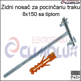 Zidni nosač za pocinčanu traku 8x150 s tiplom