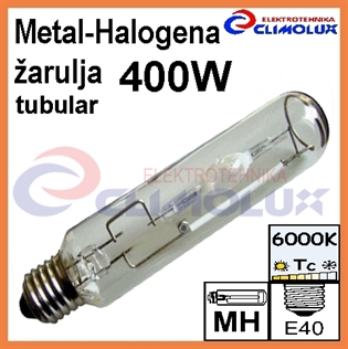 Metalhalogena žarulja 400W E40 ,6000K, tubular