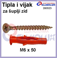 Tipla i vijak  za šuplji zid  6x35 s obodom, PZ, crvena