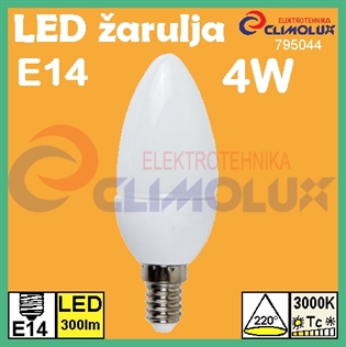 LED žarulja E14 svijeća 4W, 3000K, Te