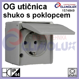 OG utičnica šuko s poklopcem, siva, IP44 NY