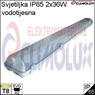 Waterproff luminaire IP65 for T8 fluo. tubes 2x36W, electronic ballast 
