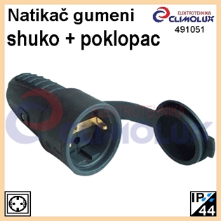 Natikač gumeni šuko s poklopcem, crni ,CS, IP44