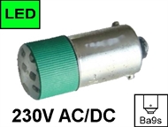 Signal LED bulb Ba9s 230V AC/DC, green