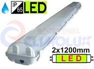 Wasserdicht geschützte Leuchte für LED Röhre 2x1200mm IP65