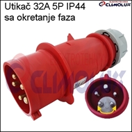 Industrial plug  32A 5P with phase inverter option IP44